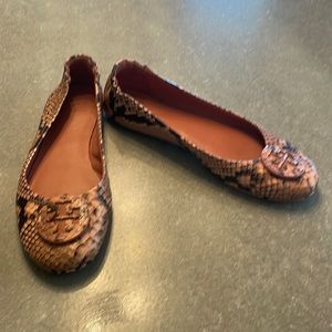 Tory Burch - Minnie Snakeskin-Embossed Leather Ballet Flats. Size 10. Used.